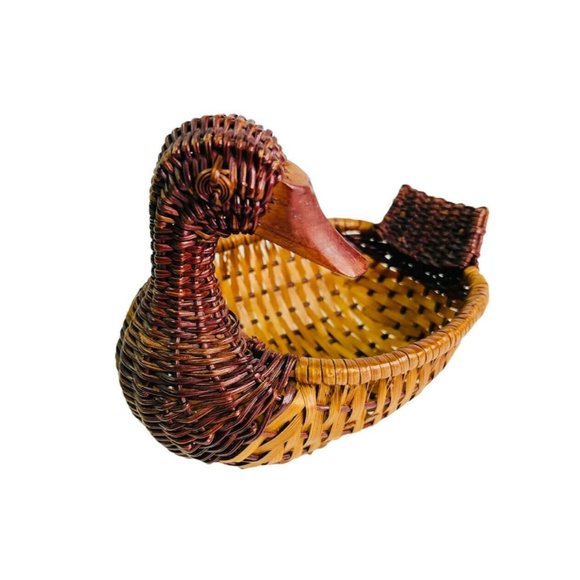 Vintage 6 Wicker and Wood Animal Basket 6 pc Lot Turkey Duck Rabbit Reindeer - Picture 3 of 15